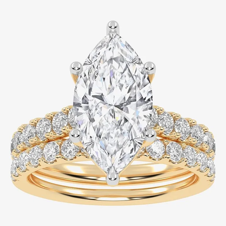 Signature By Modern Bride (G-H / Vs2-Si1) Womens 4 CT. T.W. Lab Grown White Diamond 14K Gold Marquise Side Stone Bridal Set