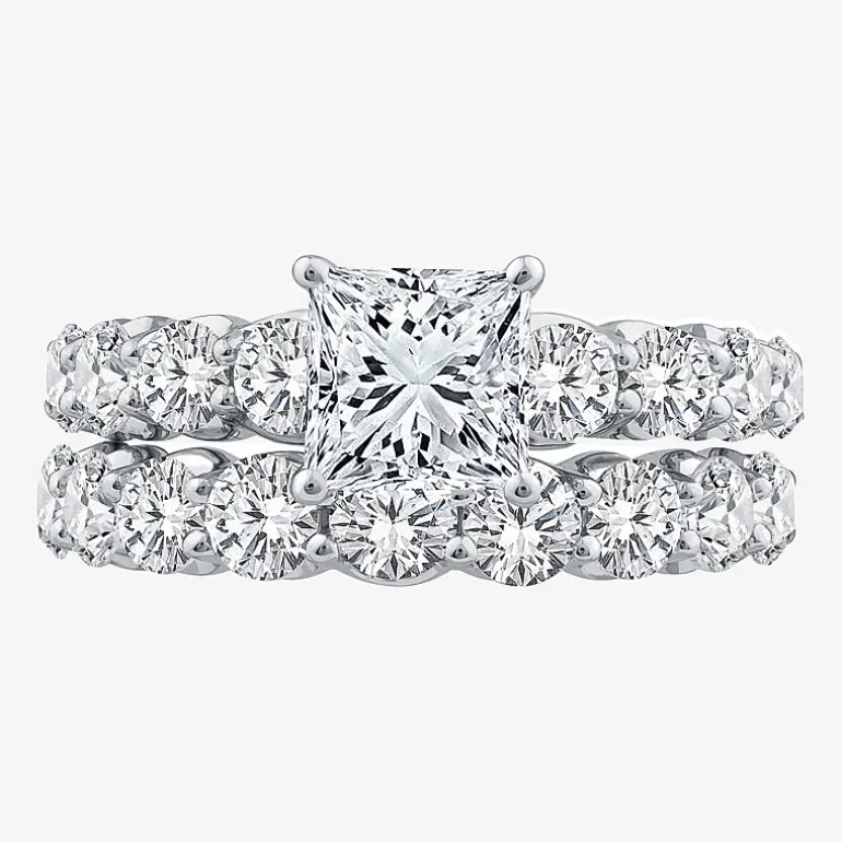 Signature By Modern Bride (G / Si1-Si2) Womens 4 CT. T.W. Lab Grown White Diamond 10K Gold Side Stone Bridal Set