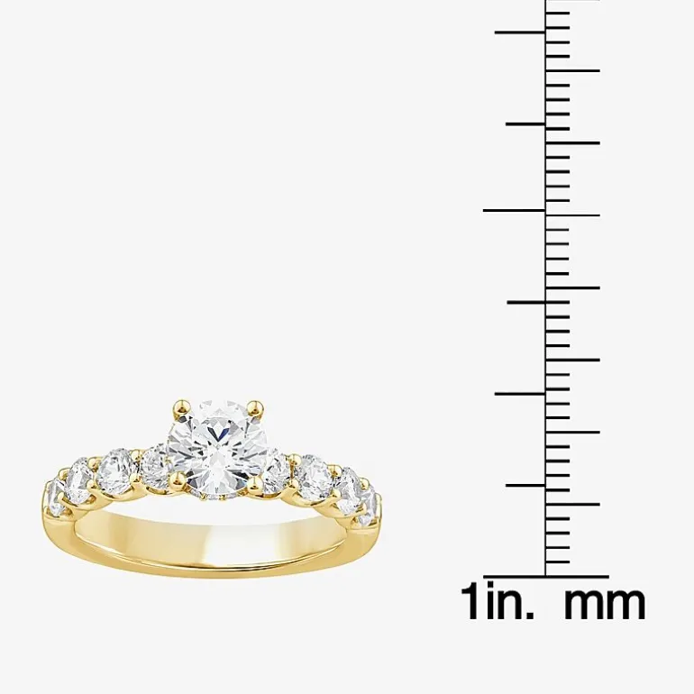 Signature By Modern Bride (G / Si1-Si2) Womens 2 CT. T.W. Lab Grown White Diamond 10K White or Yellow Gold Round Side Stone Engagement Ring