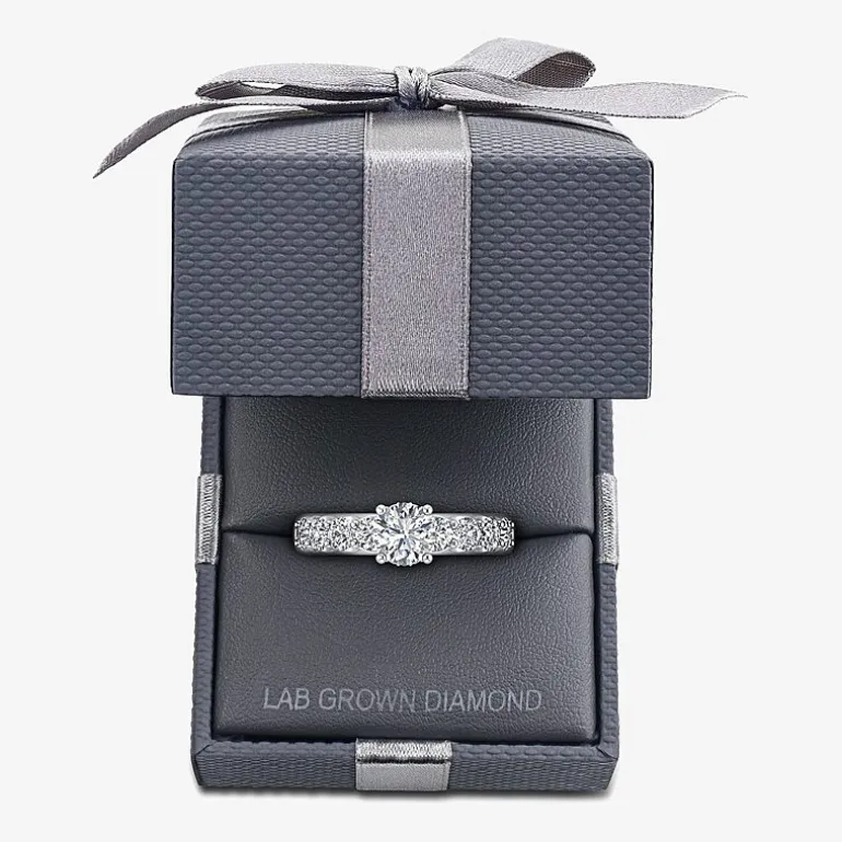 Signature By Modern Bride (G / Si1-Si2) Womens 2 CT. T.W. Lab Grown White Diamond 10K White or Yellow Gold Round Side Stone Engagement Ring