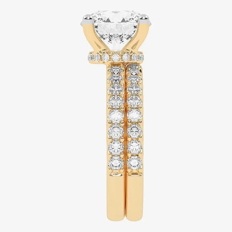 Signature By Modern Bride (G / Vs2-Si1) Womens 4 CT. T.W. Lab Grown White Diamond 14K Gold Round Side Stone Bridal Set
