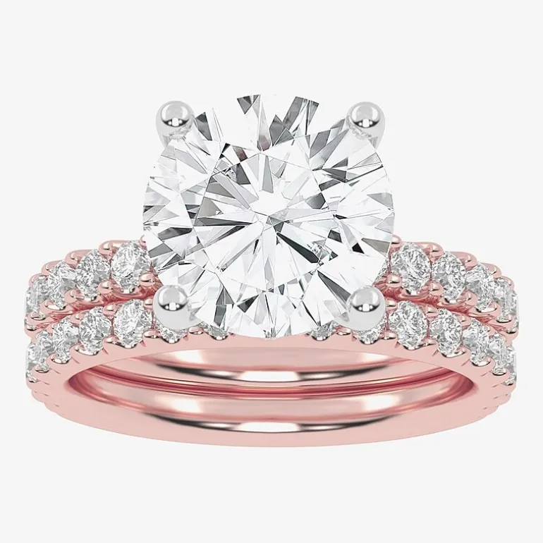 Signature By Modern Bride (G / Vs2-Si1) Womens 4 CT. T.W. Lab Grown White Diamond 14K Gold Round Side Stone Bridal Set