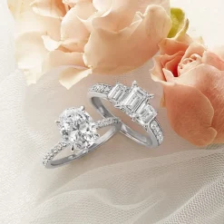 Signature By Modern Bride (H-I / Si1-Si2) Womens 2 CT. T.W. Lab Grown White Diamond 10K Gold Side Stone 3-Stone Engagement Ring