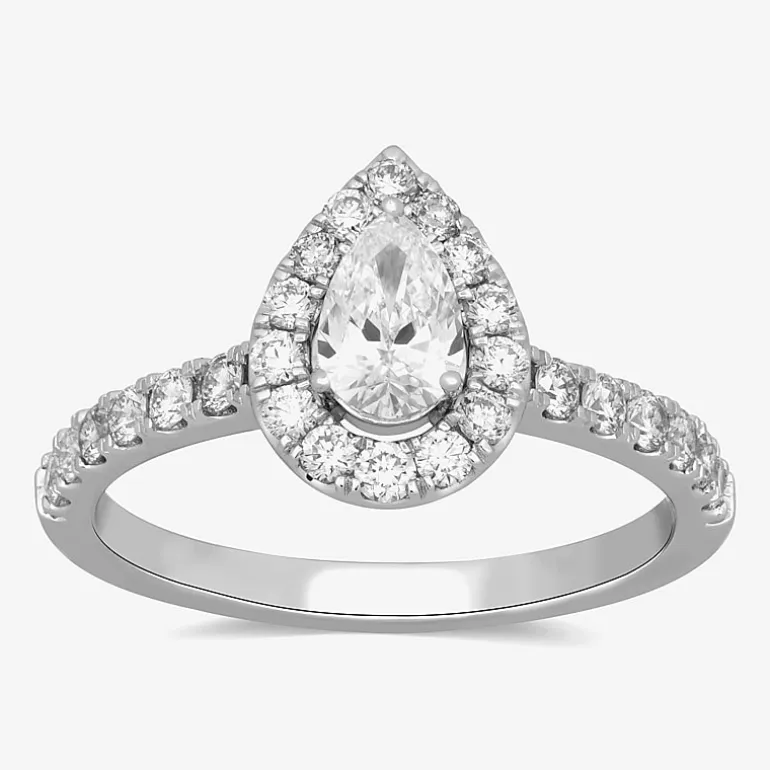 Signature By Modern Bride (H-I / Si2) Womens 1 CT. T.W. Lab Grown White Diamond 10K Gold Pear Side Stone Halo Engagement Ring