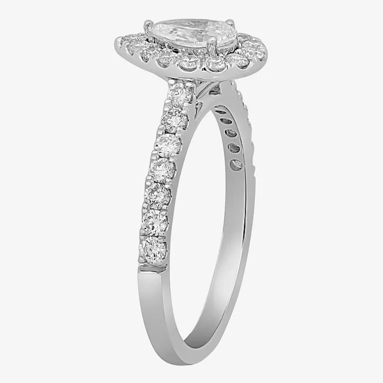 Signature By Modern Bride (H-I / Si2) Womens 1 CT. T.W. Lab Grown White Diamond 10K Gold Pear Side Stone Halo Engagement Ring