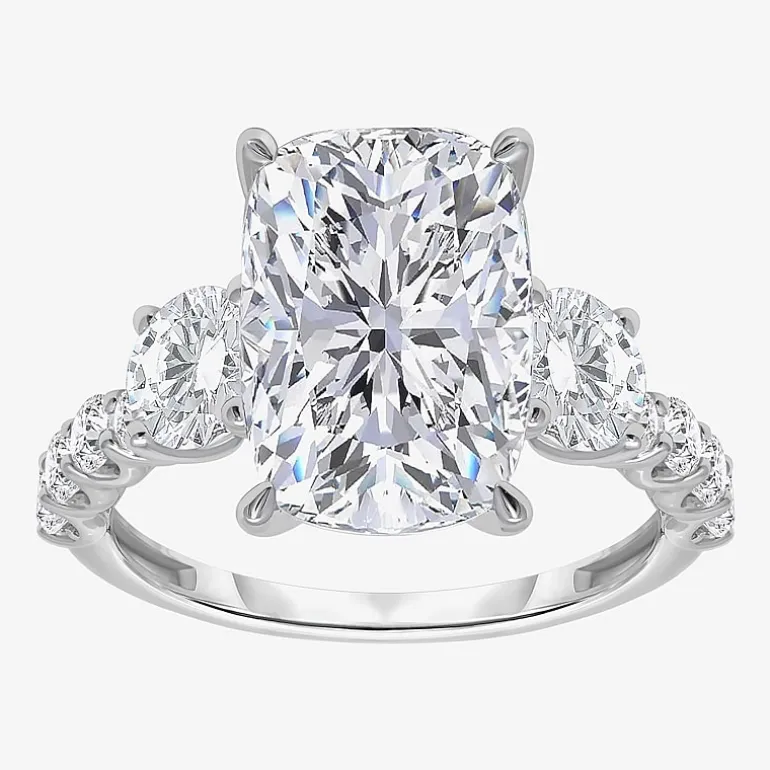 Signature By Modern Bride (I / Si2) Womens 6 3/8 Ct. T.W. Lab Grown White Diamond 14K Gold Cushion Side Stone Engagement Ring