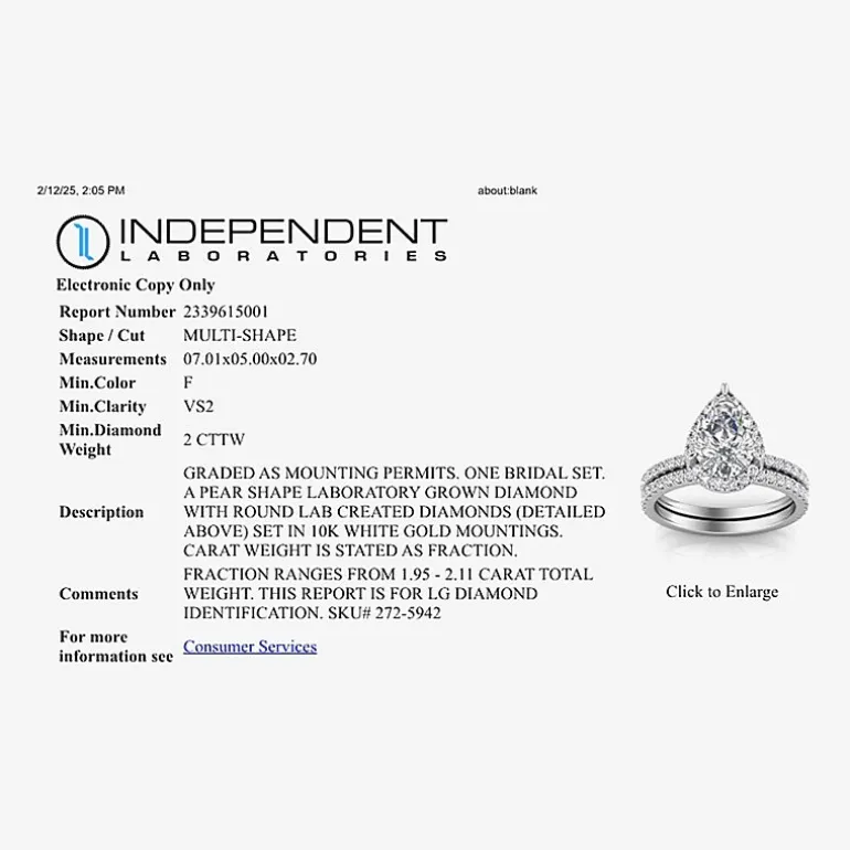 Signature By Modern Bride Womens 2 CT. T.W. Lab Grown White Diamond 10K or 14K Gold Pear Side Stone Bridal Set