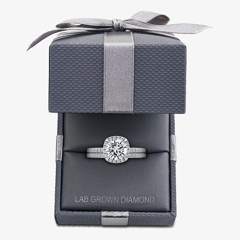Signature By Modern Bride Womens 2 CT. T.W. Lab Grown White Diamond 10K White Gold Round Side Stone Halo Bridal Set