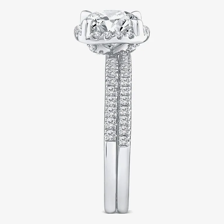 Signature By Modern Bride Womens 2 CT. T.W. Lab Grown White Diamond 10K White Gold Round Side Stone Halo Bridal Set