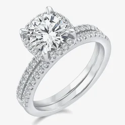 Signature By Modern Bride Womens 2 CT. T.W. Lab Grown White Diamond 10K White Gold Round Side Stone Halo Bridal Set