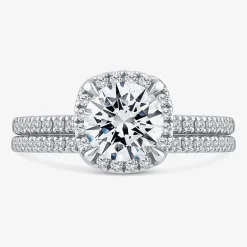 Signature By Modern Bride Womens 2 CT. T.W. Lab Grown White Diamond 10K White Gold Round Side Stone Halo Bridal Set