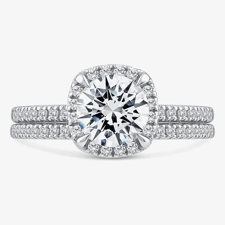 Signature By Modern Bride Womens 2 CT. T.W. Lab Grown White Diamond 10K White Gold Round Side Stone Halo Bridal Set