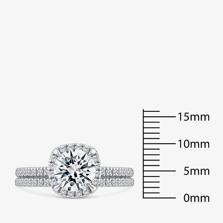 Signature By Modern Bride Womens 2 CT. T.W. Lab Grown White Diamond 10K White Gold Round Side Stone Halo Bridal Set