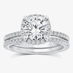 Signature By Modern Bride Womens 2 CT. T.W. Lab Grown White Diamond 10K White Gold Round Side Stone Halo Bridal Set