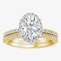Signature By Modern Bride Womens 2 CT. T.W. Lab Grown White Diamond 10K or 14K Gold Oval Side Stone Bridal Set