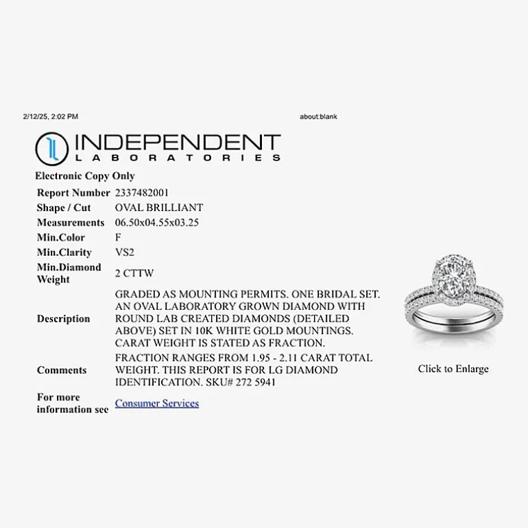 Signature By Modern Bride Womens 2 CT. T.W. Lab Grown White Diamond 10K or 14K Gold Oval Side Stone Bridal Set