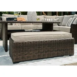 Signature Design by Ashley® Brook Ranch 3-pc. Outdoor Sofa Sectional and Bench with Cushions