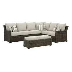 Signature Design by Ashley® Brook Ranch 3-pc. Outdoor Sofa Sectional and Bench with Cushions