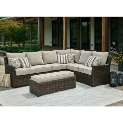 Signature Design by Ashley® Brook Ranch 3-pc. Outdoor Sofa Sectional and Bench with Cushions