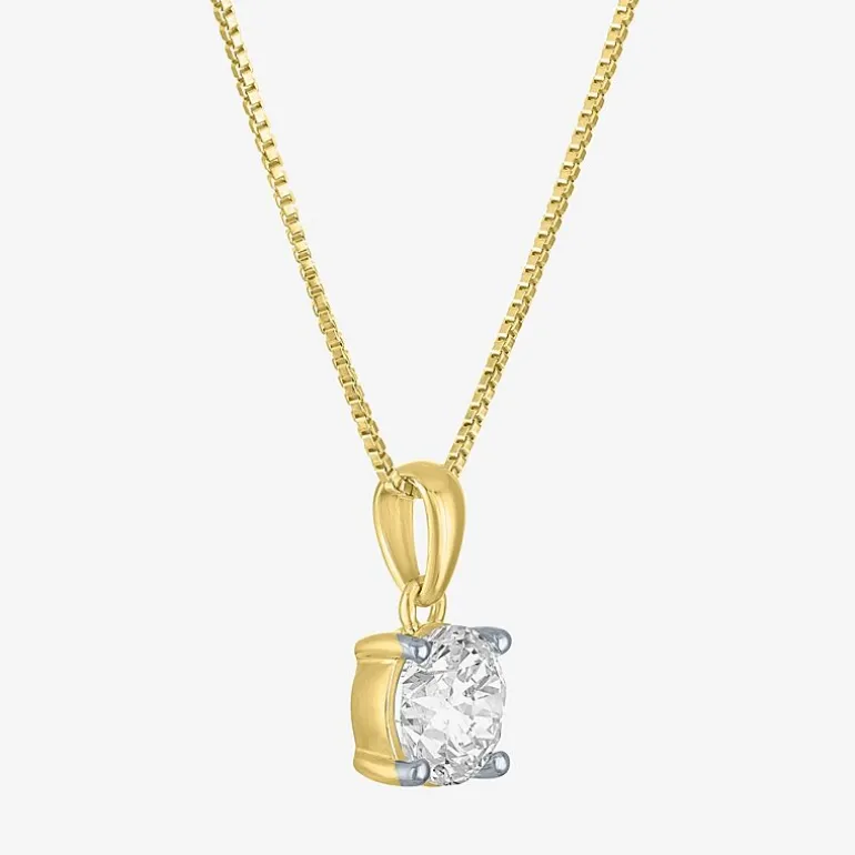 Si2-I1/G-H Womens 1 CT. T.W. Lab Grown White Diamond Sterling Silver or 14K Gold Over Silver Round 18 Inch Pendant Necklace