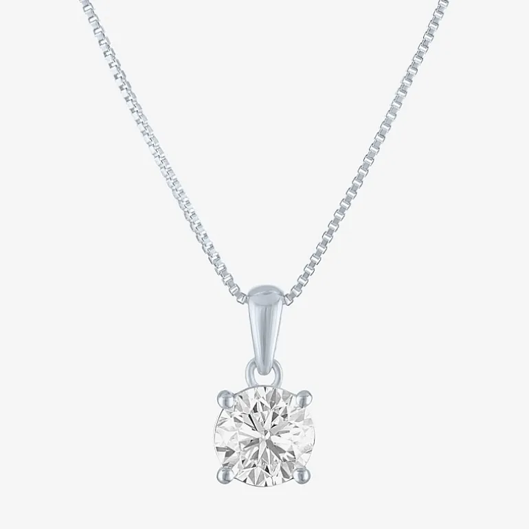 Si2-I1/G-H Womens 1 CT. T.W. Lab Grown White Diamond Sterling Silver or 14K Gold Over Silver Round 18 Inch Pendant Necklace