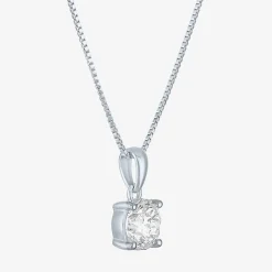 Si2-I1/G-H Womens 1 CT. T.W. Lab Grown White Diamond Sterling Silver or 14K Gold Over Silver Round 18 Inch Pendant Necklace