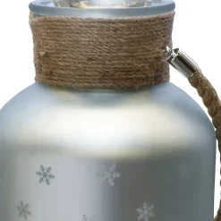 12'' Silver Matte Christmas Trees and Snowflakes Pillar Candle Holder with Handle