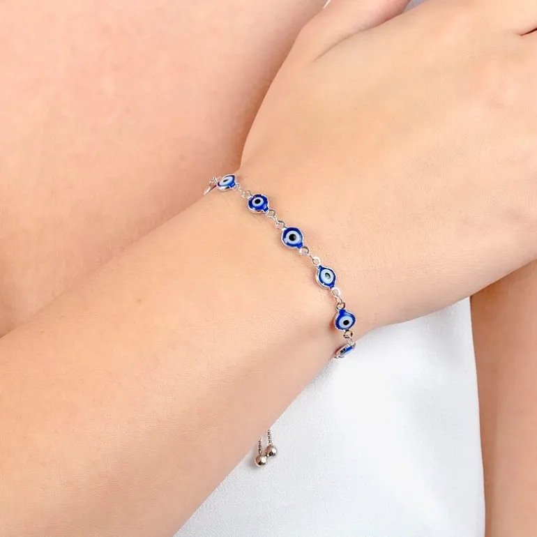 Silver Reflections Guardian Eye Pure Silver Over Brass 10 Inch Link Evil Eye Round Bolo Bracelet
