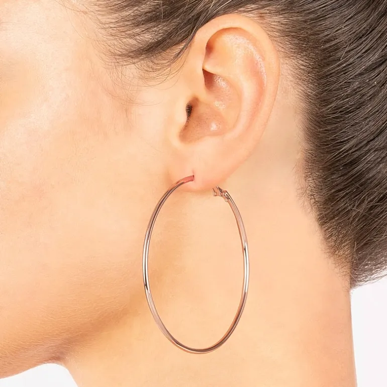 Silver Reflections 14k Rose Gold Over Brass Hoop Earrings
