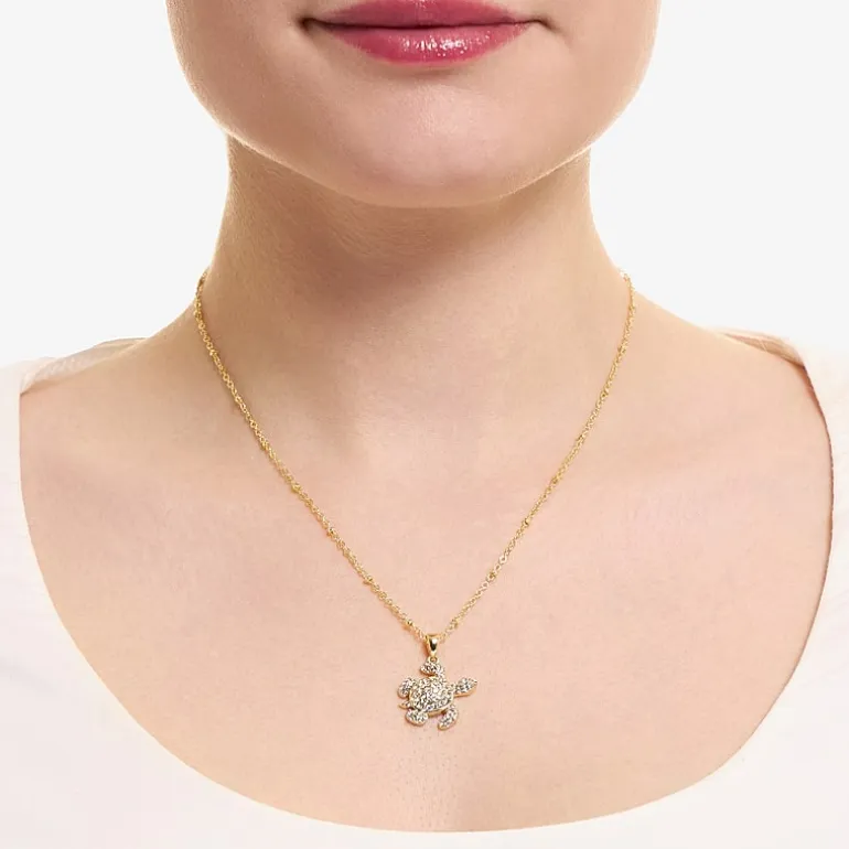 Silver Reflections Turtle Womens Crystal 14K Gold Over Brass 16 Inch Pendant Necklace