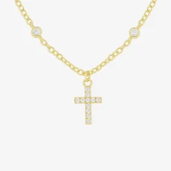 Silver Reflections Womens Cubic Zirconia 14K Gold Over Brass Cross 16 Inch Pendant Necklace