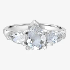 Silver Treasures Genuine Stone Sterling Silver 3-Stone Cocktail Ring