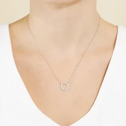 Silver Treasures Womens Cubic Zirconia Sterling Silver Round 18 Inch Pendant Necklace