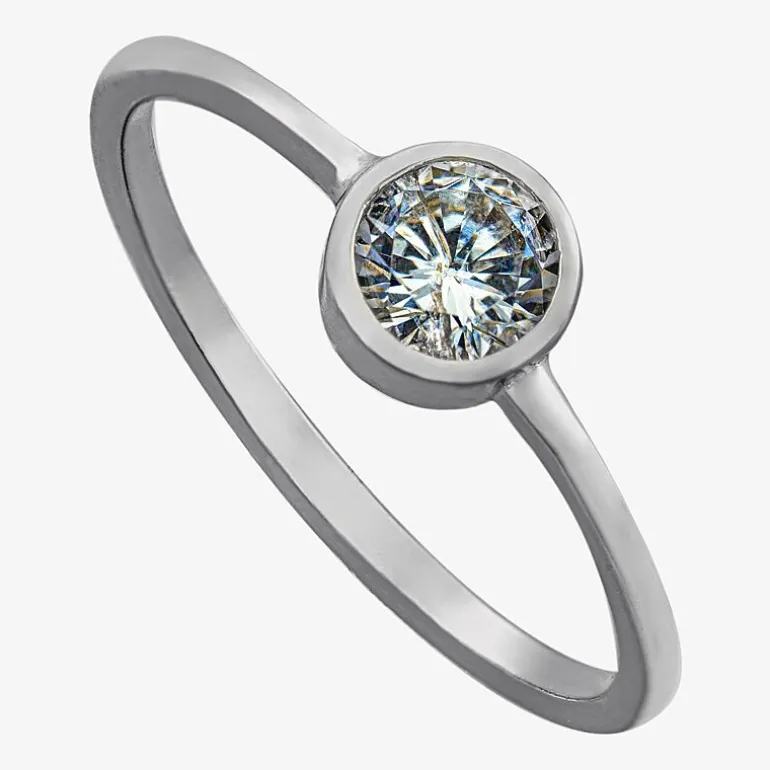Silver Treasures Womens Cubic Zirconia Sterling Silver Round Delicate Band