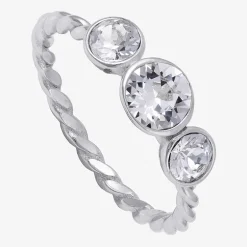 Silver Treasures Womens 20.5MM Crystal Sterling Silver Band