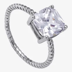 Silver Treasures Womens 20.5MM Cubic Zirconia Sterling Silver Band