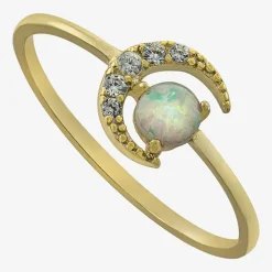 Silver Treasures Womens 20.5MM Opal 14K Gold Over Silver Moon Delicate Band