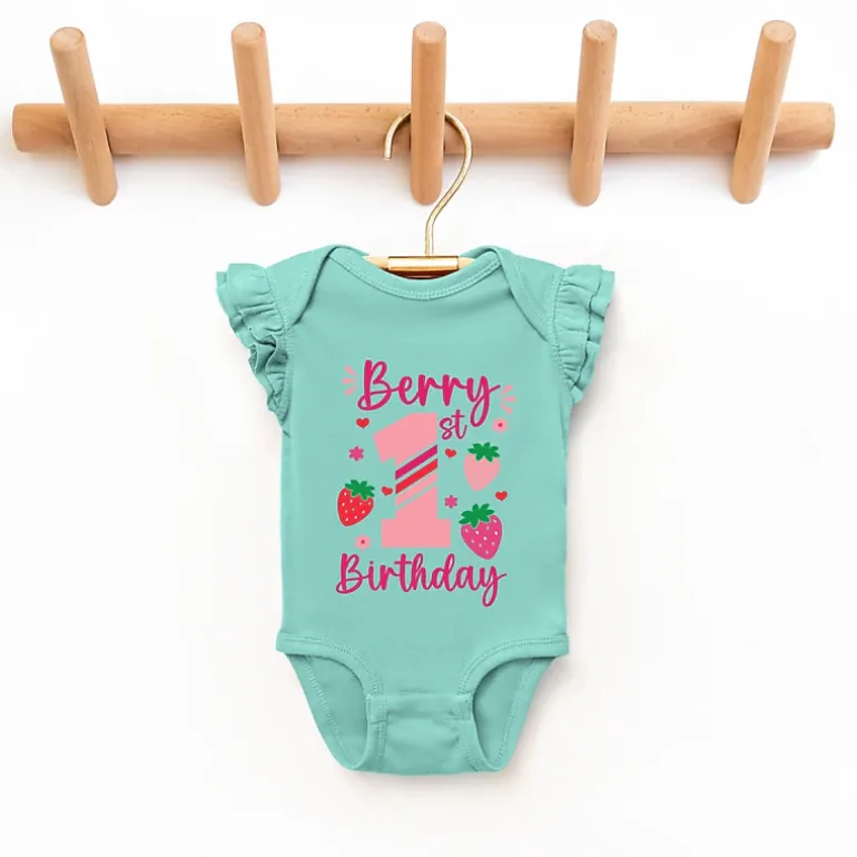Simply Sage Market - Berry 1st Birthday - Baby Flutter Sleeve Bodysuit