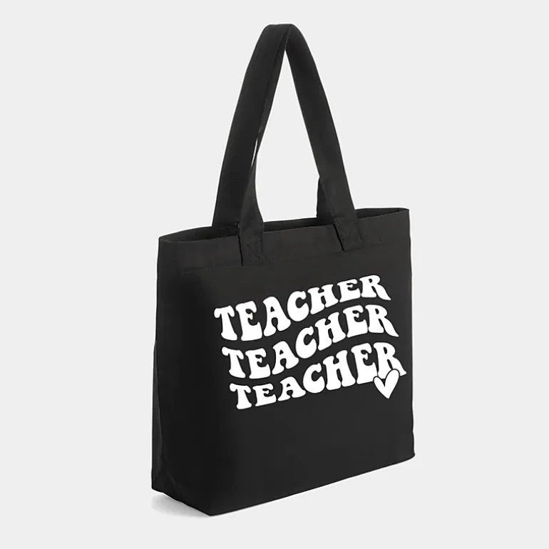 Simply Sage Market - Zippered Canvas Tote - Teacher Stacked Wavy Heart