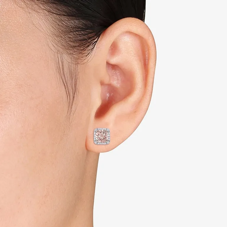 Simulated Pink Morganite 18K Rose Gold Over Silver 8.7mm Stud Earrings