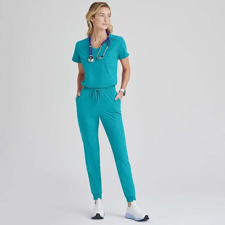 Skechers Skp552 Theory 4-Pocket Mid-Rise Jogger Womens Petite Stretch Fabric Moisture Wicking Scrub Pant