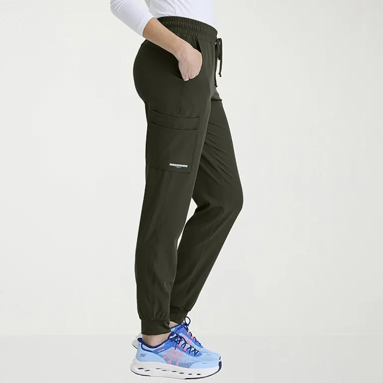 Skechers Skp552 Theory 4-Pocket Mid-Rise Jogger Womens Petite Stretch Fabric Moisture Wicking Scrub Pant