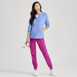 Skechers Sk401 Stability 2-Pocket Crewneck Snap-Front Warm-Up Womens Tag Free Stretch Fabric Moisture Wicking Scrub Jackets