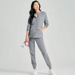 Skechers Sk401 Stability 2-Pocket Crewneck Snap-Front Warm-Up Womens Plus Tall Tag Free Stretch Fabric Moisture Wicking Scrub Jackets