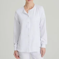 Skechers Sk401 Stability 2-Pocket Crewneck Snap-Front Warm-Up Womens Plus Tall Tag Free Stretch Fabric Moisture Wicking Scrub Jackets