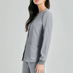 Skechers Sk401 Stability 2-Pocket Crewneck Snap-Front Warm-Up Womens Plus Tall Tag Free Stretch Fabric Moisture Wicking Scrub Jackets