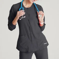 Skechers Sk401 Stability 2-Pocket Crewneck Snap-Front Warm-Up Womens Plus Tall Tag Free Stretch Fabric Moisture Wicking Scrub Jackets