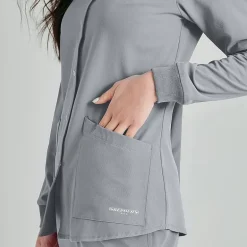Skechers Sk401 Stability 2-Pocket Crewneck Snap-Front Warm-Up Womens Plus Tall Tag Free Stretch Fabric Moisture Wicking Scrub Jackets