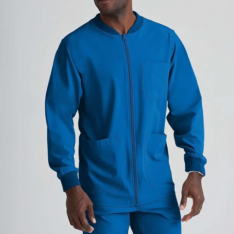 Skechers Sk0408 Structure 3-Pocket Crewneck Warm-Up Mens Big and Tall Tag Free Stretch Fabric Moisture Wicking Scrub Jackets