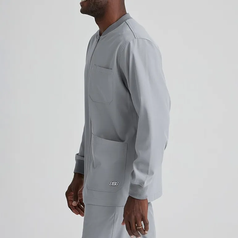 Skechers Sk0408 Structure 3-Pocket Crewneck Warm-Up Mens Big and Tall Tag Free Stretch Fabric Moisture Wicking Scrub Jackets